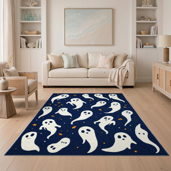 Ghost Kids Navy Blue Area Rug