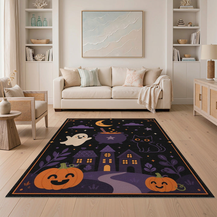 Cute Halloween Ghost Cat Cartoon Area Rug