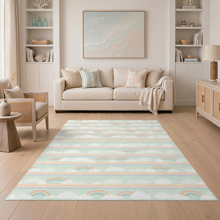 Kids Cartoon Multi-color and Patterns Pastel Rainbow Clouds Kids Area Rug