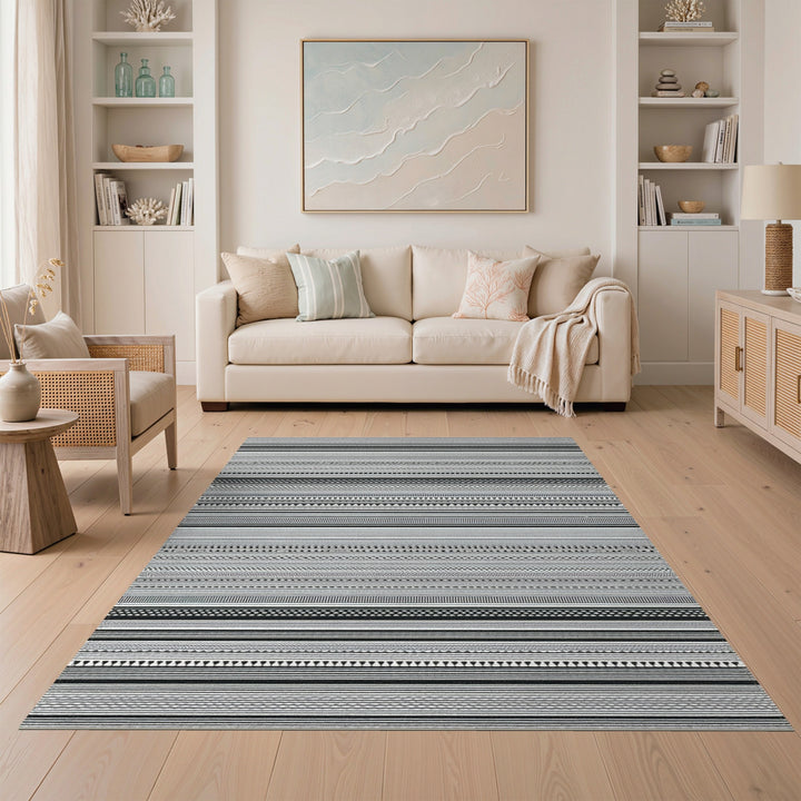 Black and White Black White Striped Tribal Area Rug