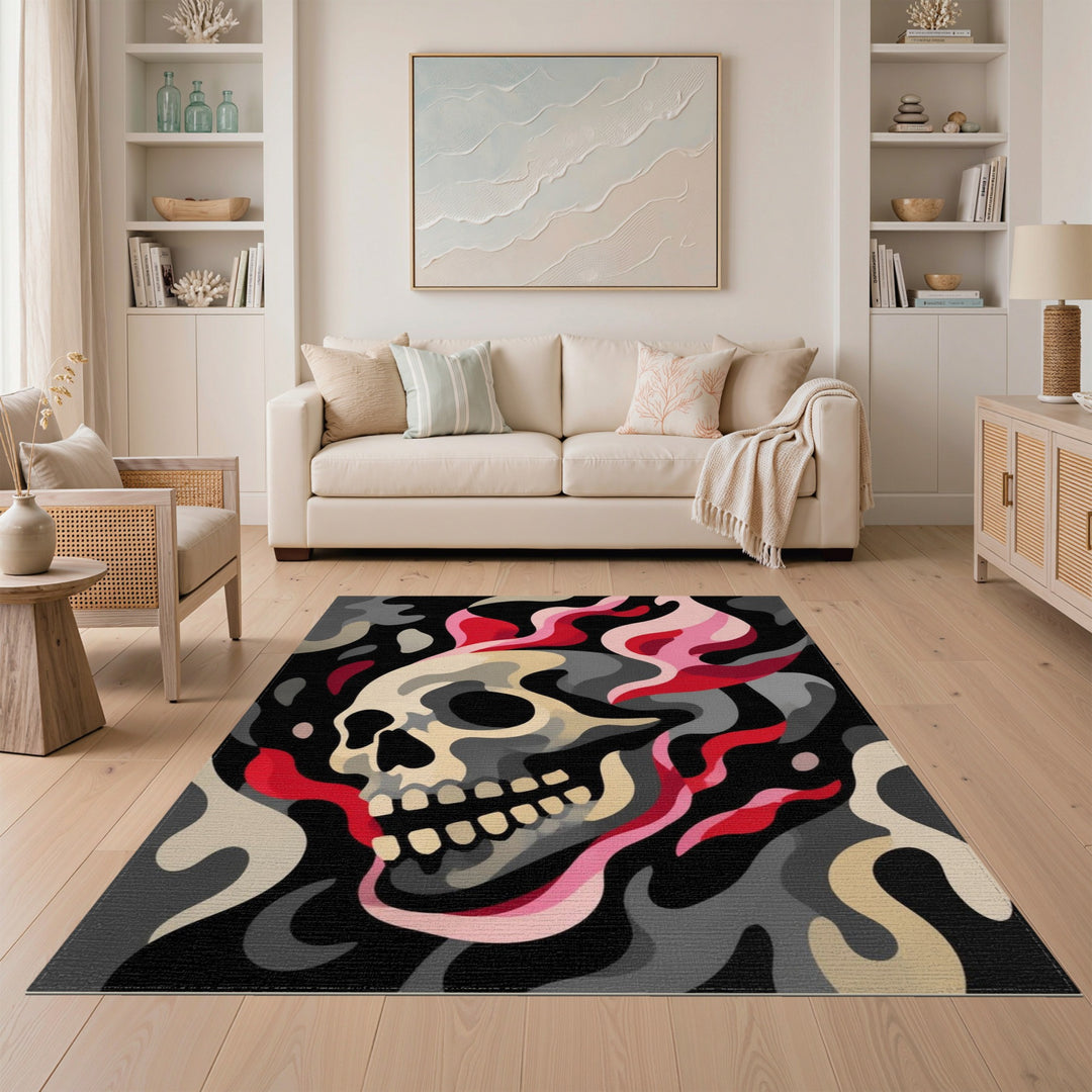 Skull Flame Washable Area Rug