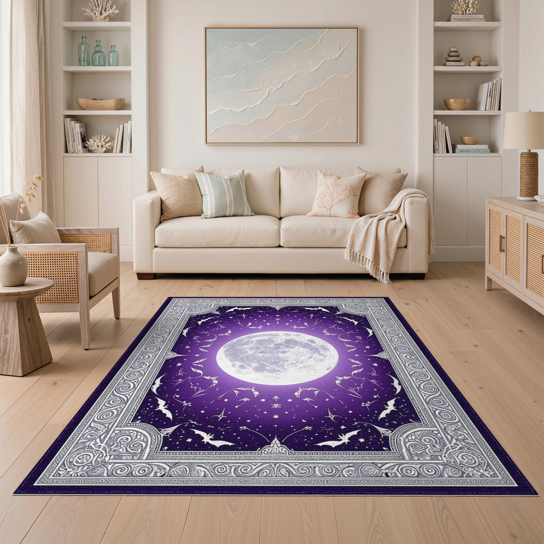 Mystical Moon Bats Purple Area Rug