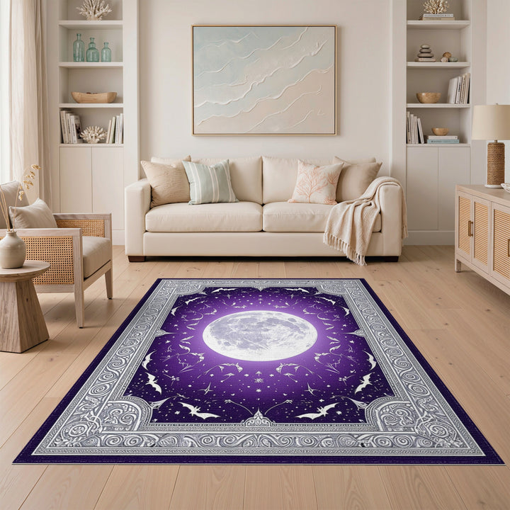 Mystical Moon Bats Purple Area Rug