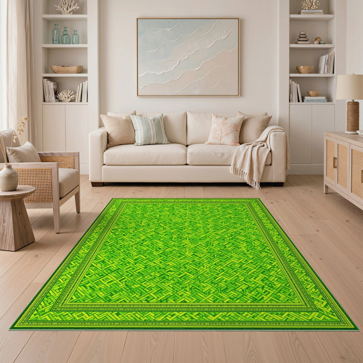 Geometric Modern Green Geometric Interlock Area Rug