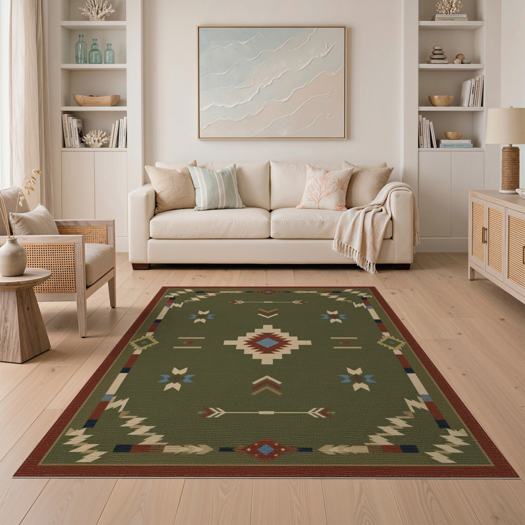 Green Southwestern Tribal Area Rug