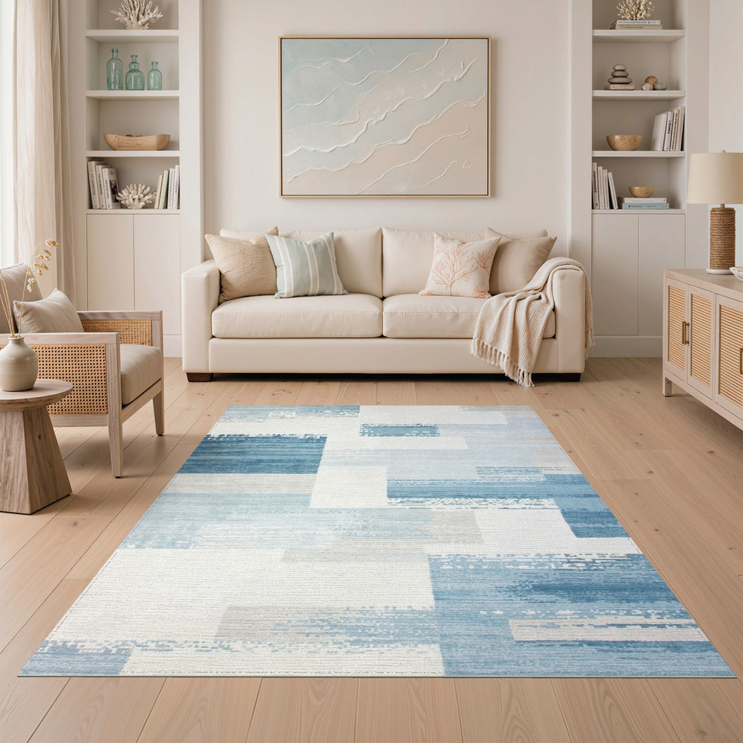 Blue Geometric Modern Area Rug