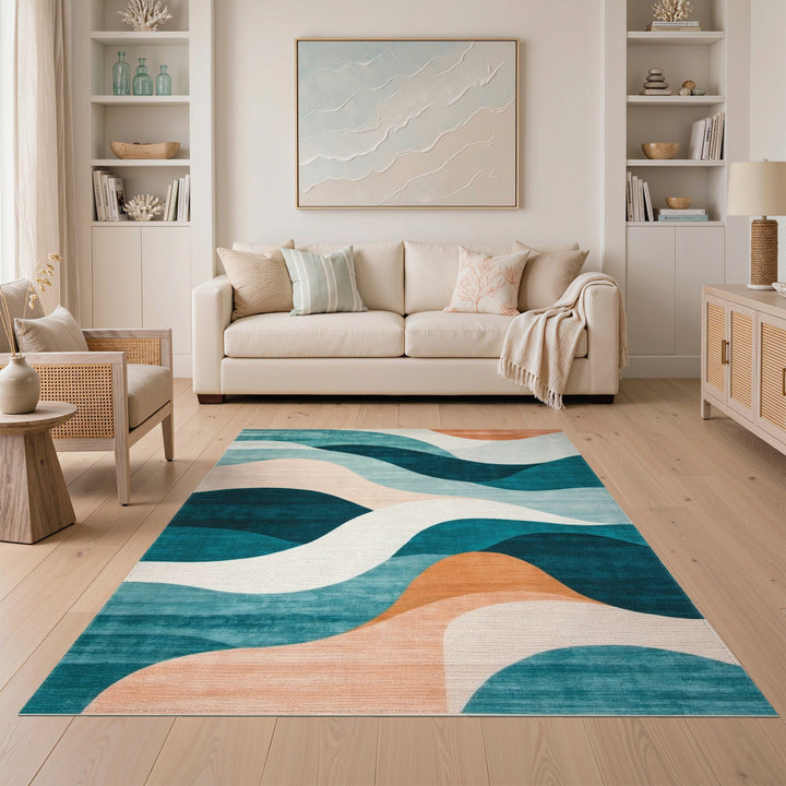 Abstract Area Wave Teal Abstract Wave Area Rug