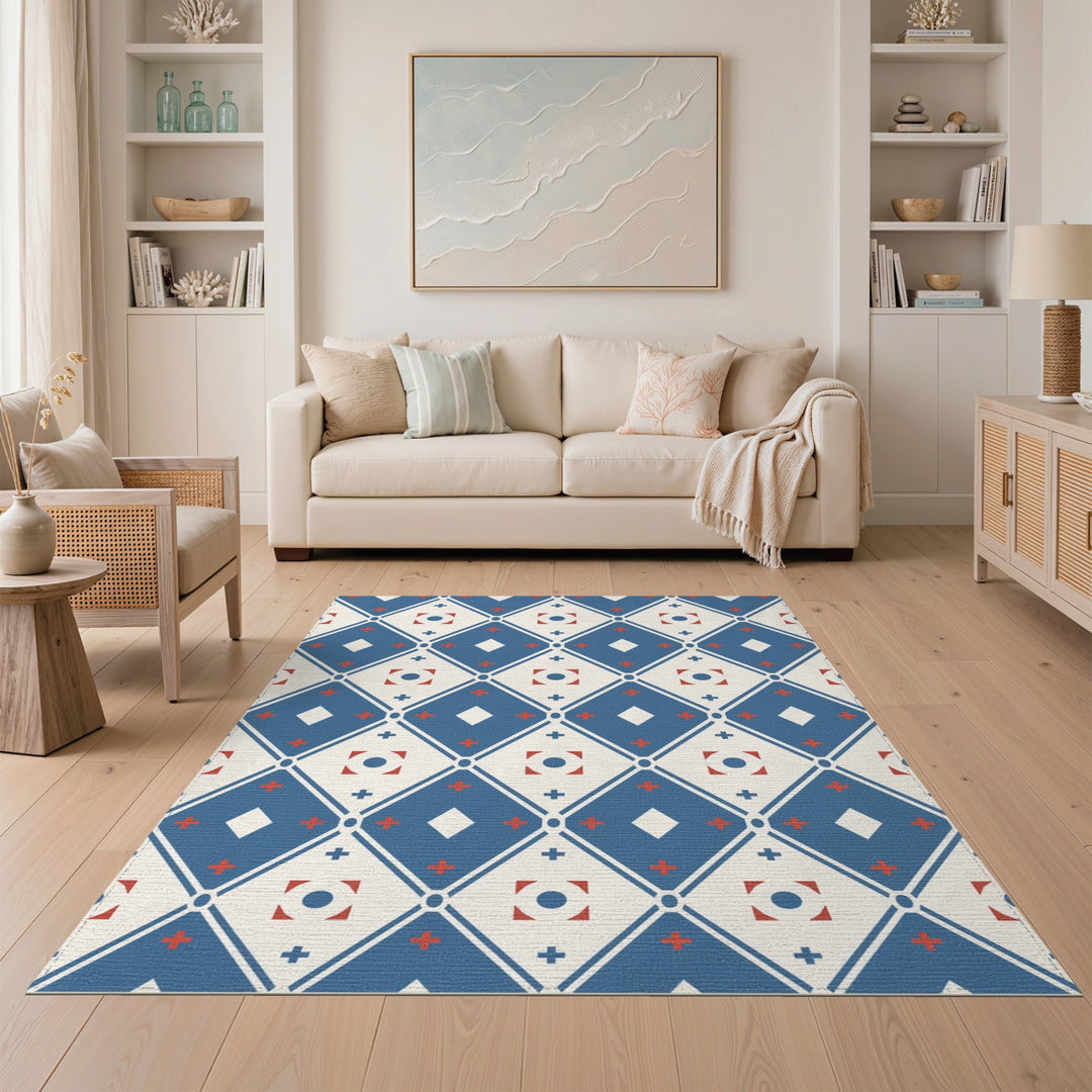 Blue and Teal Geometric Modern Blue Geometric Diamond Area Rug