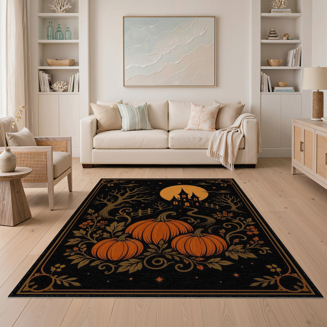 Pumpkin Haunted House Halloween Area Rug