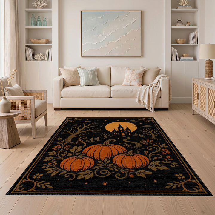 Pumpkin Haunted House Halloween Area Rug