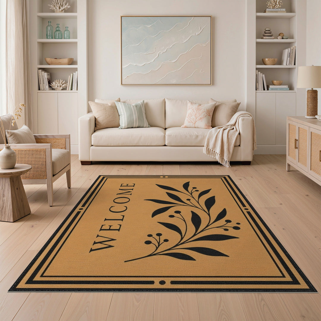 Welcome Tan Floral Area Rug