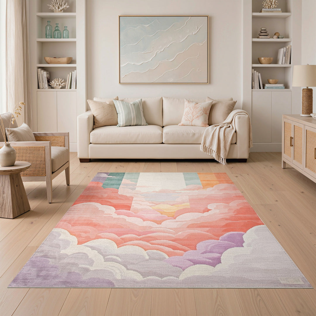 Pink Sunset Cloud Washable Area Rug