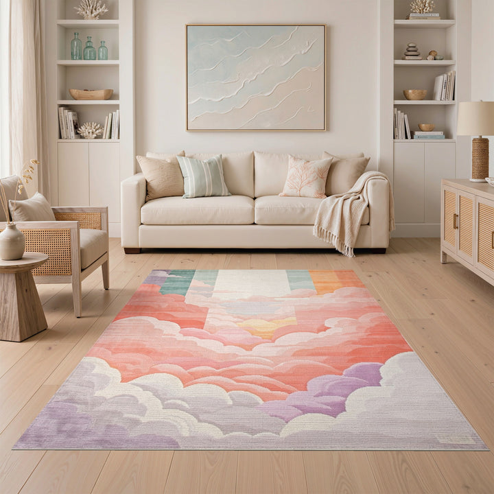 Pink Sunset Cloud Washable Area Rug