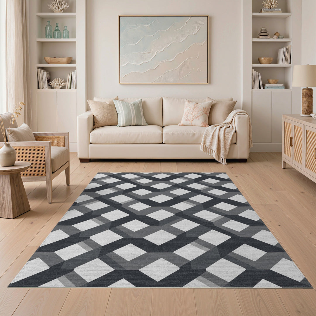 Lattice Geometric Modern Black White Geometric Lattice Area Rug