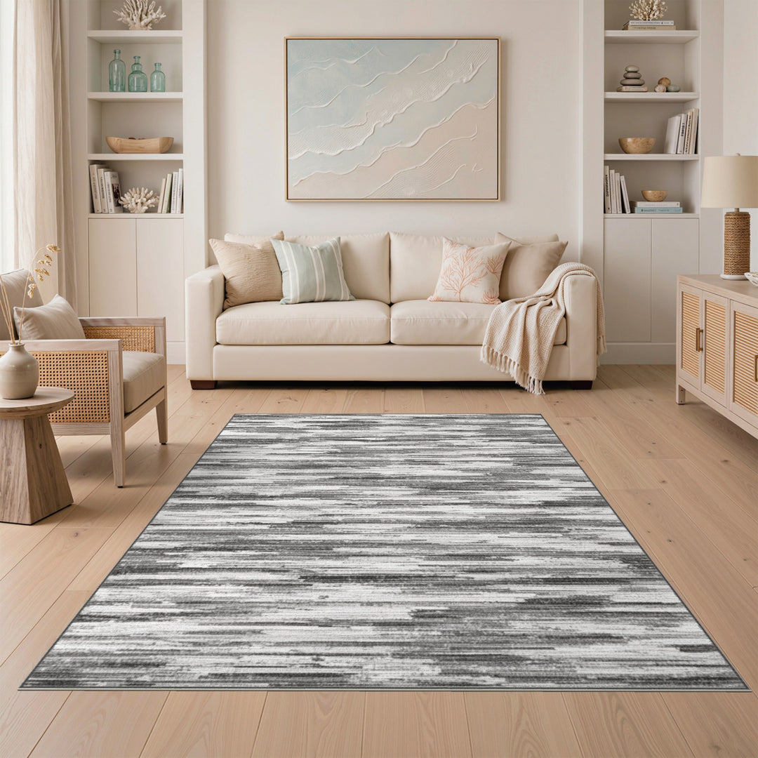 Black White Abstract Horizontal Area Rug