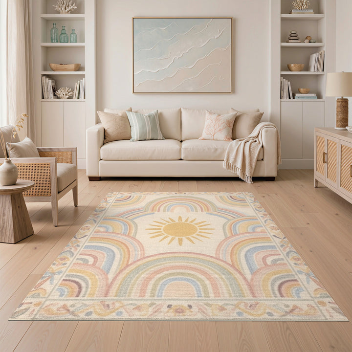 Pastel Rainbow Sun Kids Area Rug