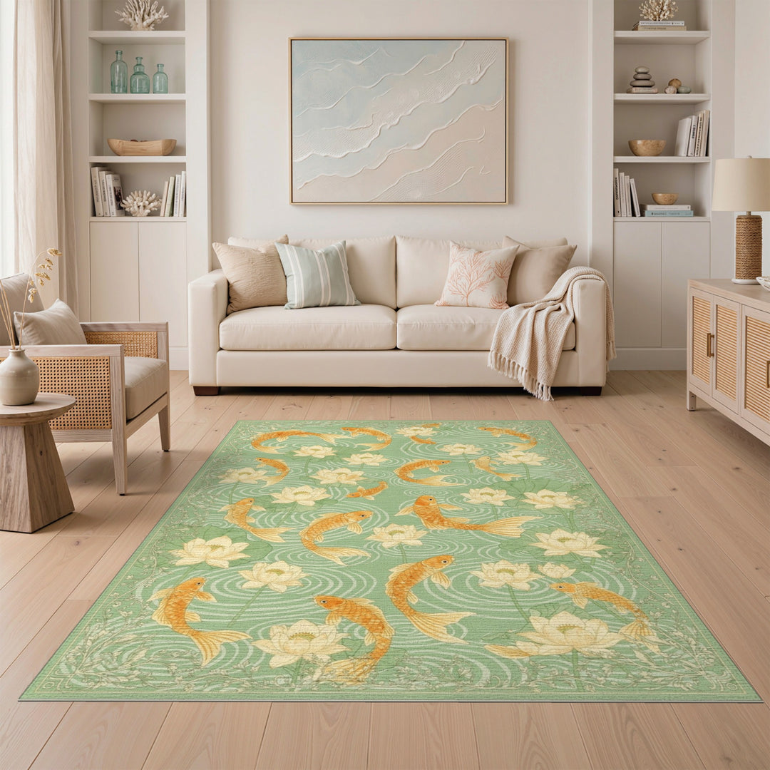 Green Koi Lotus Green Area Rug