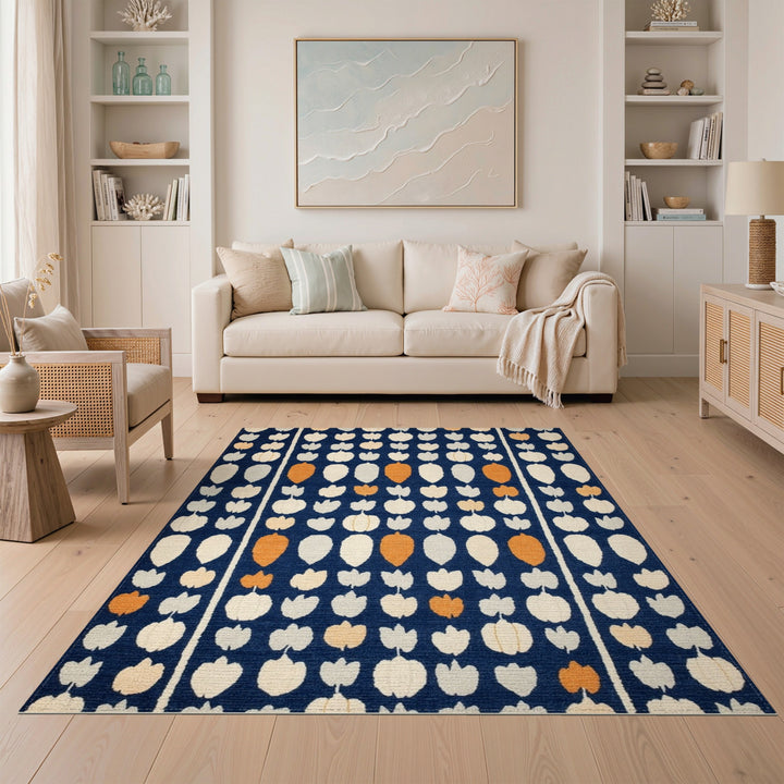 Navy Blue Tulip Striped Area Rug
