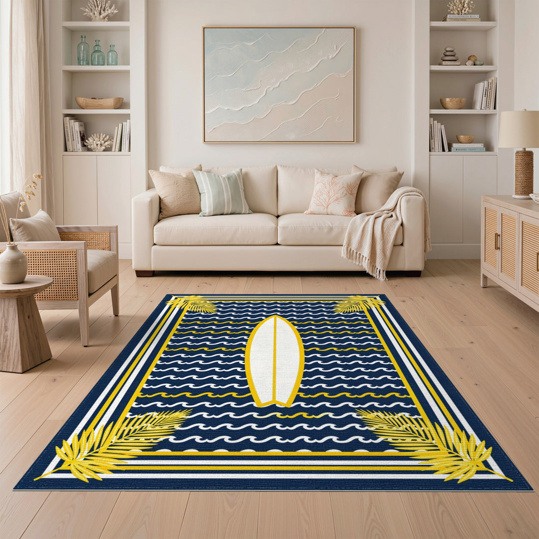 Coastal Surfboard Navy Area Rug