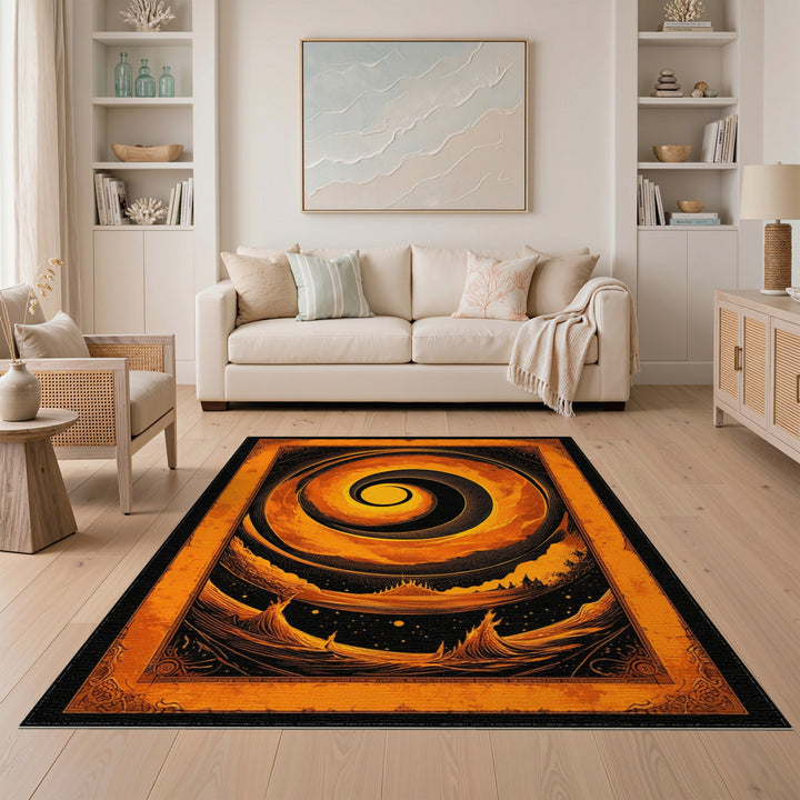 Abstract Area Orange Vortex Swirl Area Rug