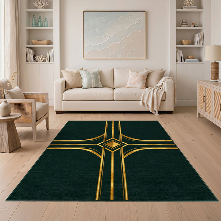 Green Gold Geometric Area Rug