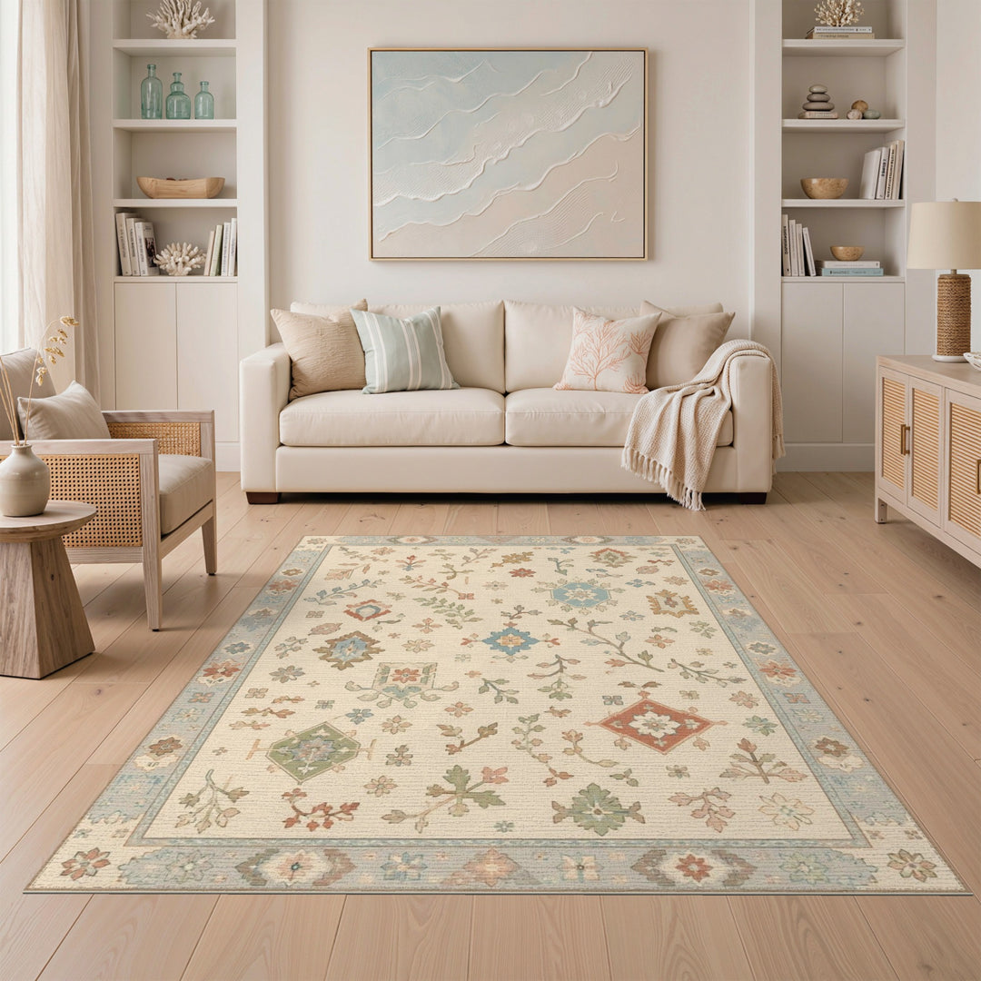 Beige Floral Vintage Area Rug