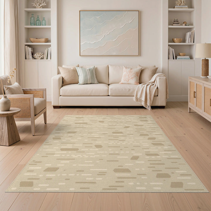 Abstract Area Beige and Neutral Beige Abstract Area Rug