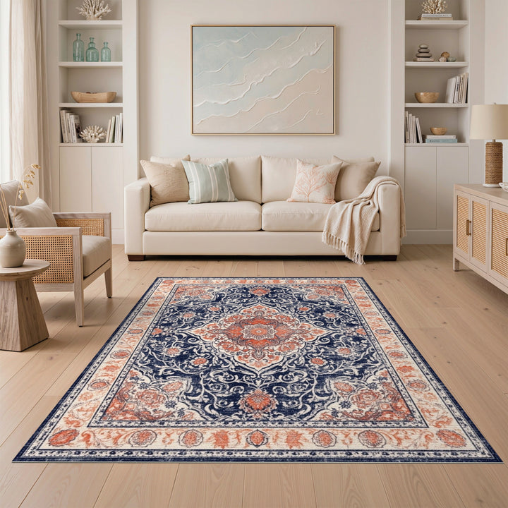 Navy Blue Persian Medallion Area Rug