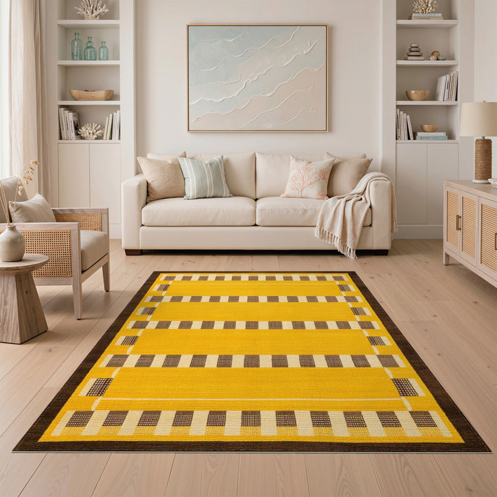 Yellow Geometric Checkered Area Rug