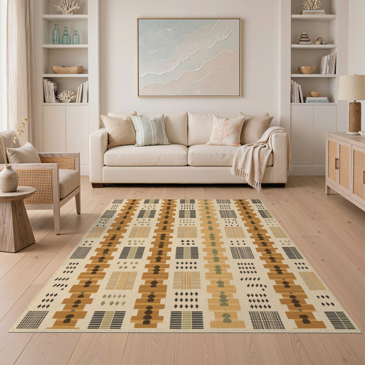 Brown Geometric Stacked Motif Area Rug