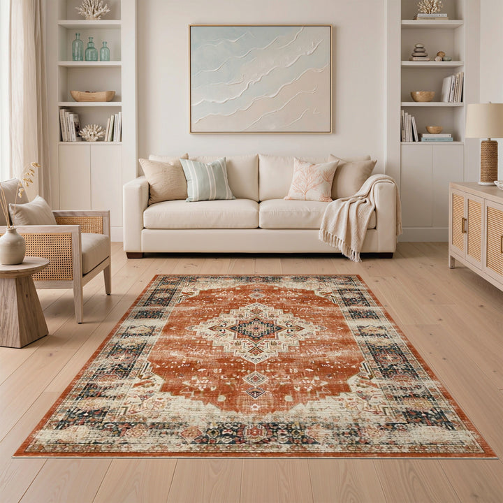 Distressed Vintage Medallion Orange Distressed Vintage Medallion Area Rug