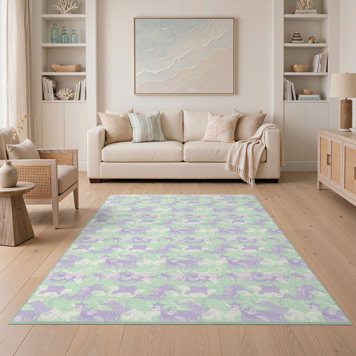 Purple Cartoon Animals Kids Area Rug