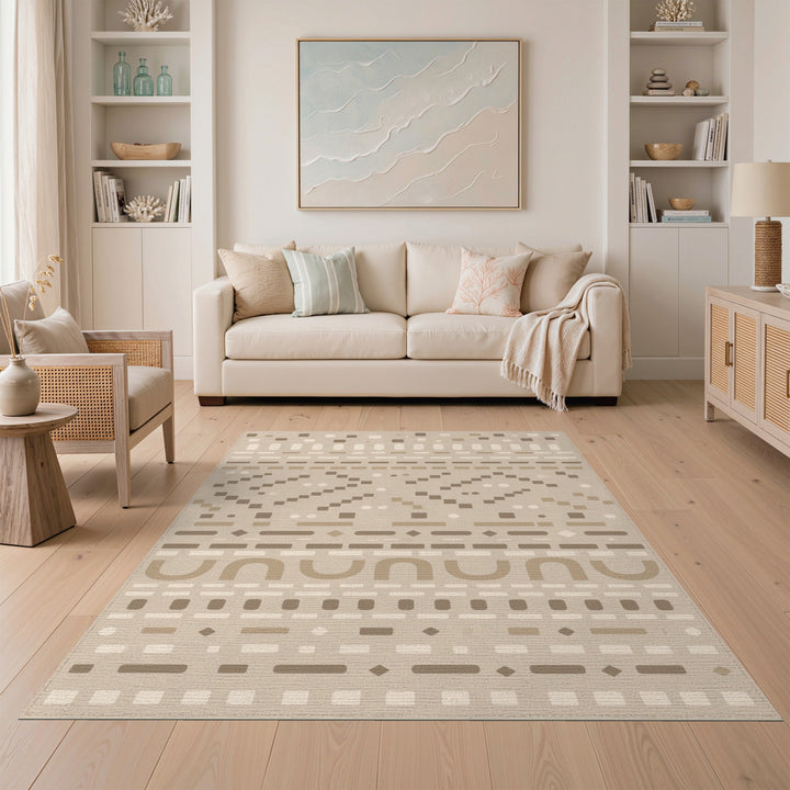 Beige Geometric Area Rug with Abstract Motifs