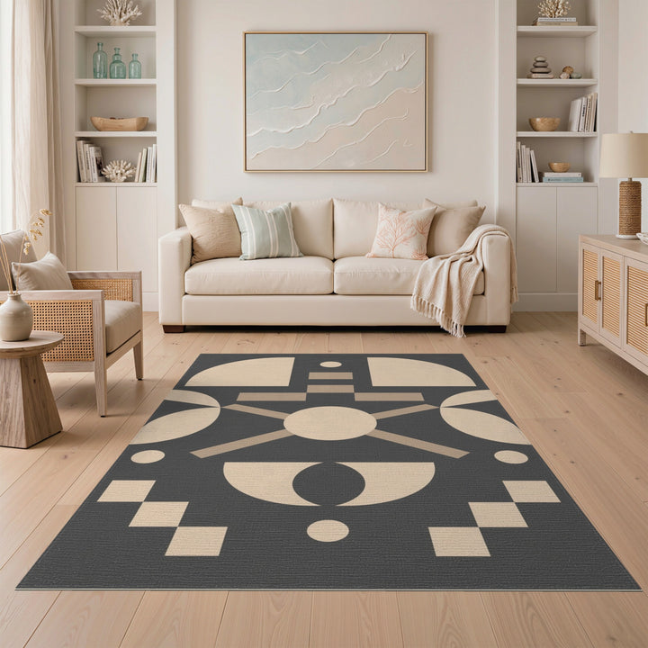 Beige Geometric Circular Area Rug