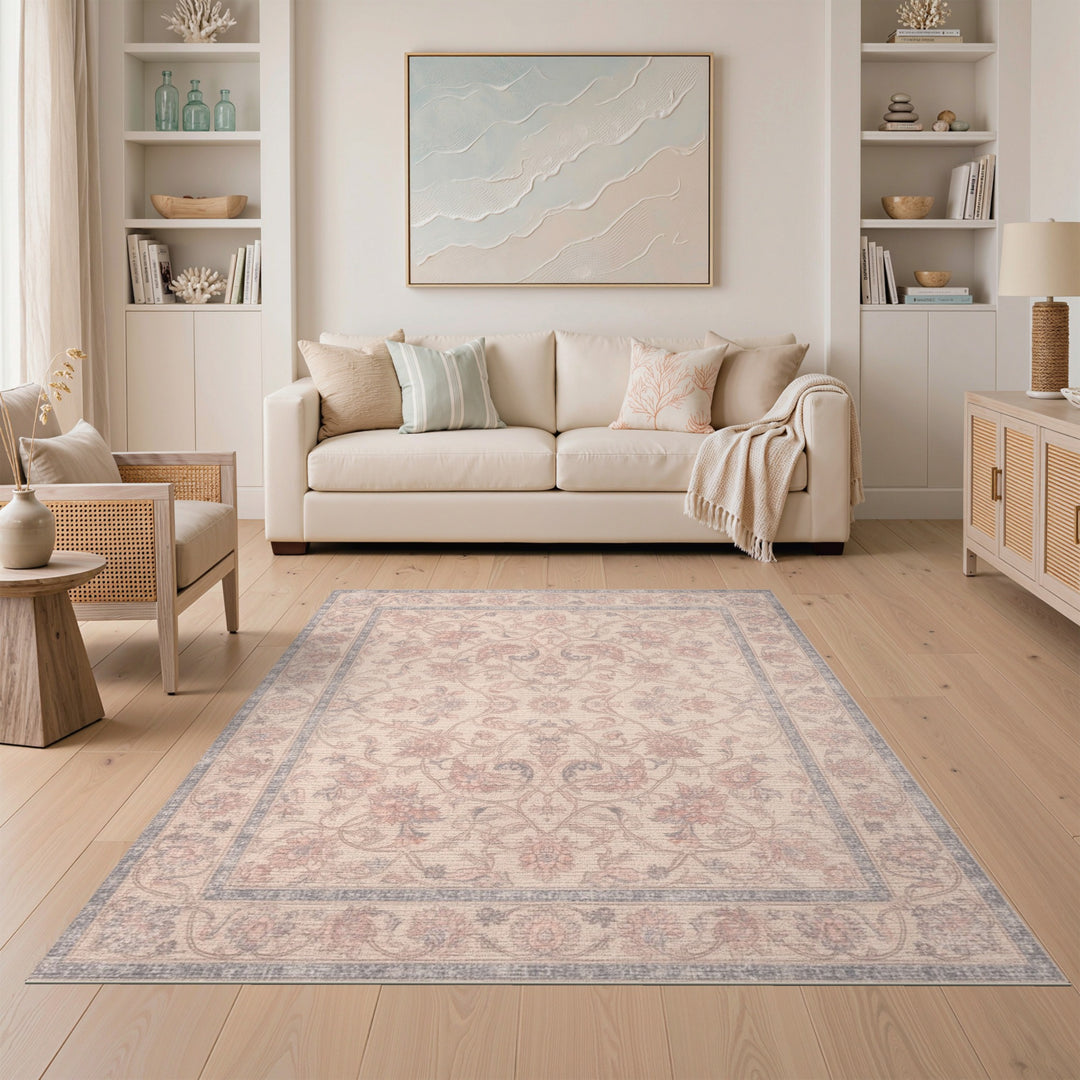 Beige Floral Vintage Area Rug