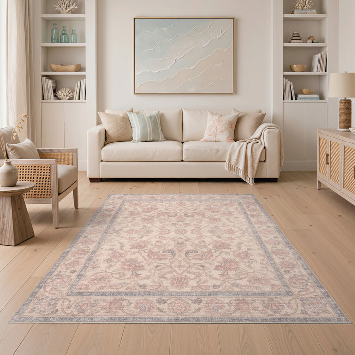 Beige Floral Vintage Area Rug