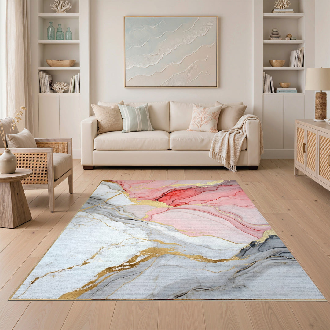 Gold Pink Gold Marble Abstract Area Rug