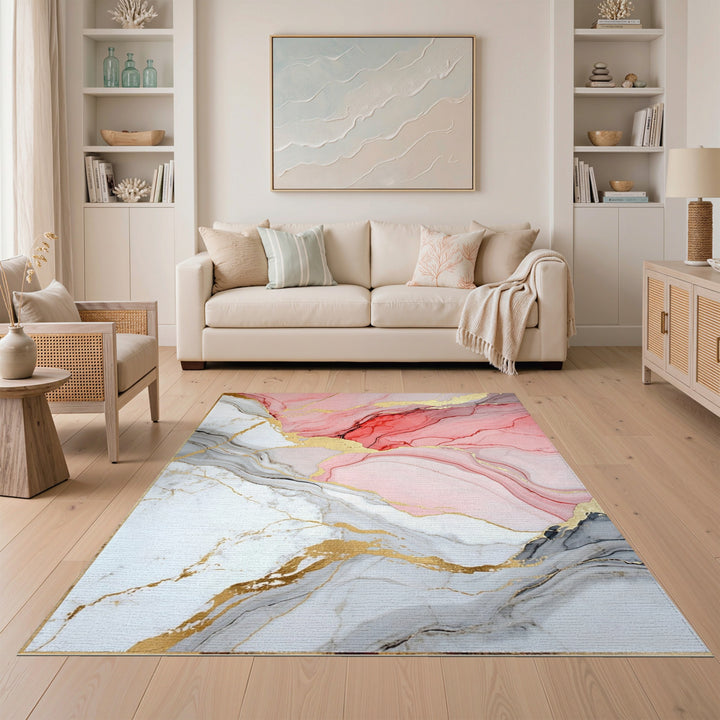 Gold Pink Gold Marble Abstract Area Rug