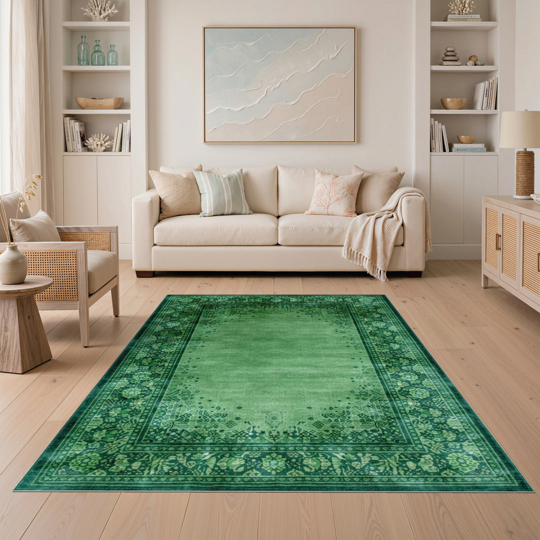 Green Floral Vintage Area Rug