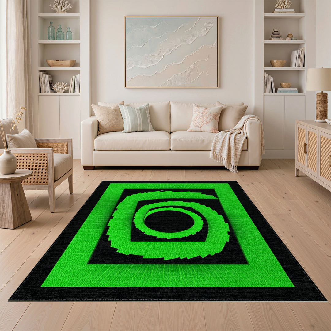 Green Geometric Spiral Area Rug