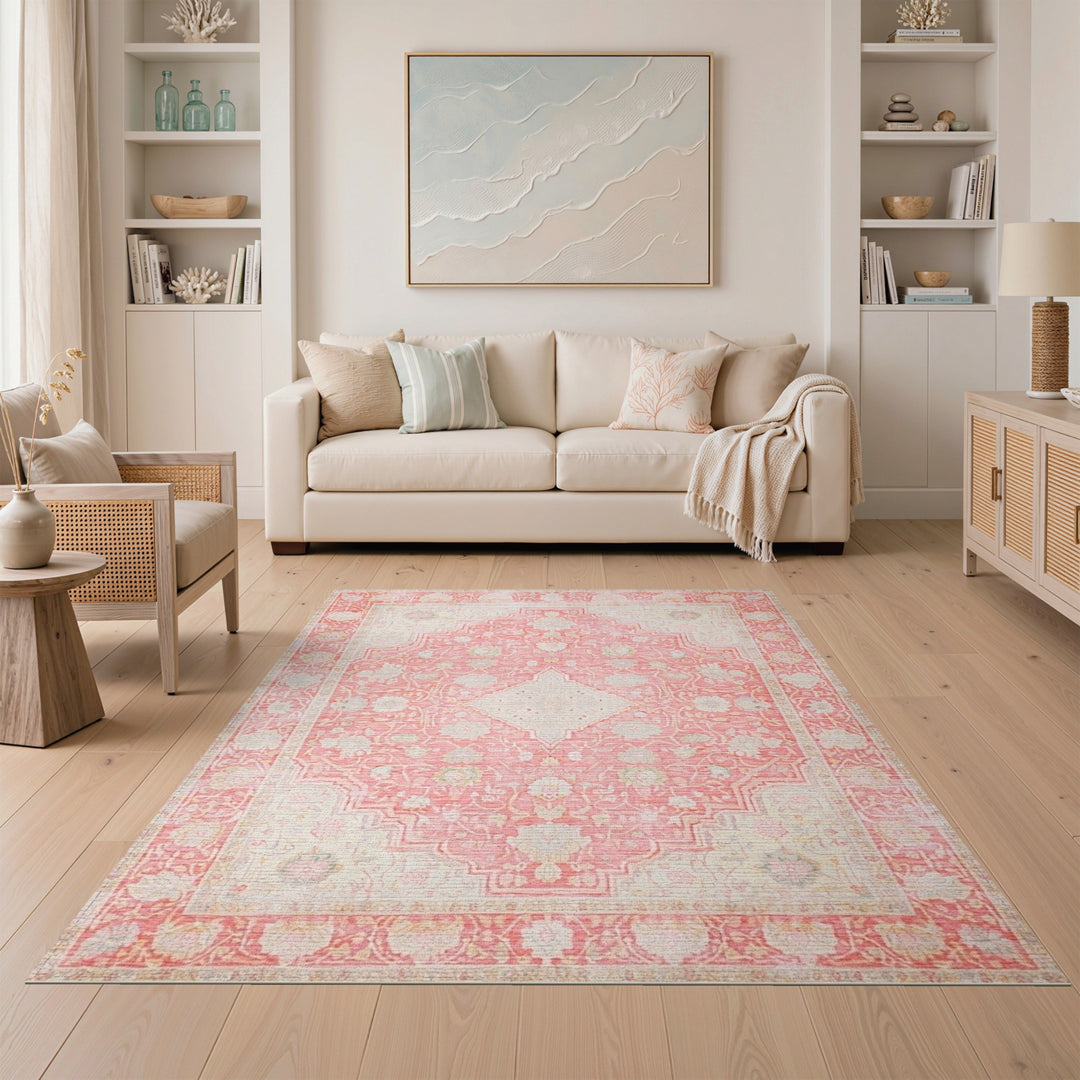 Blush Pink Floral Vintage Area Rug