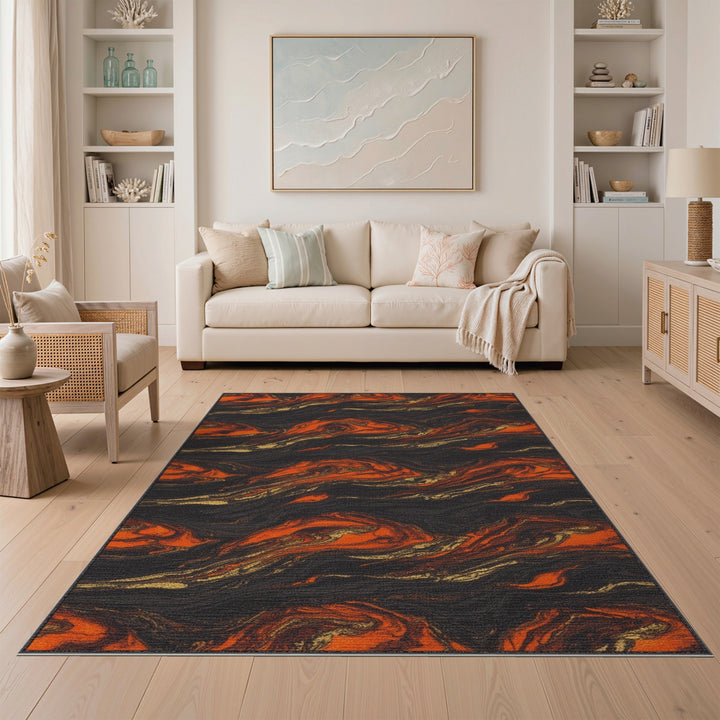 ODIKA Swirling Orange Marble Area Rug