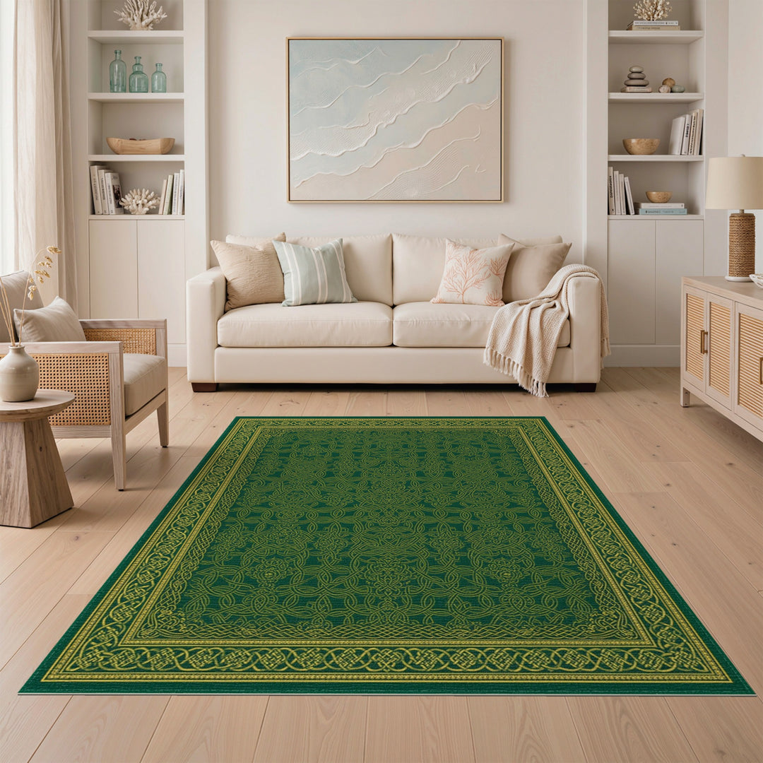 Green Gold Floral Knot Area Rug