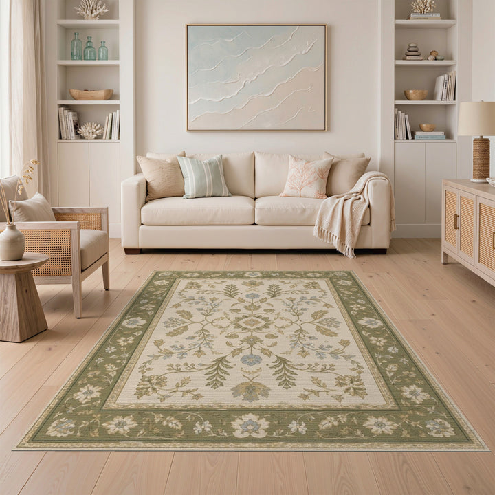 Sage Green Floral Vintage Area Rug