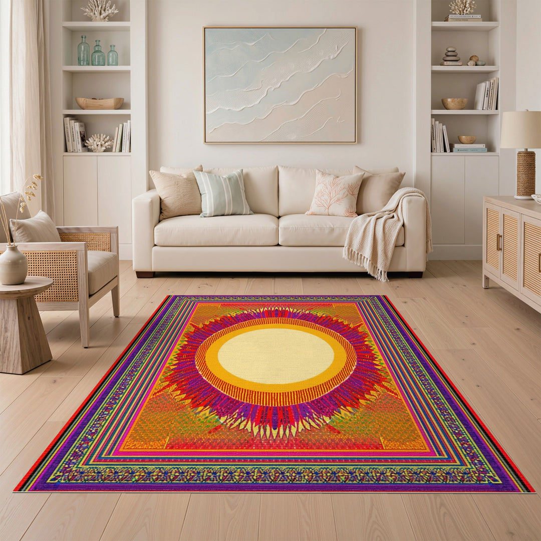 Vibrant Sunburst Multi-Color Geometric Rug