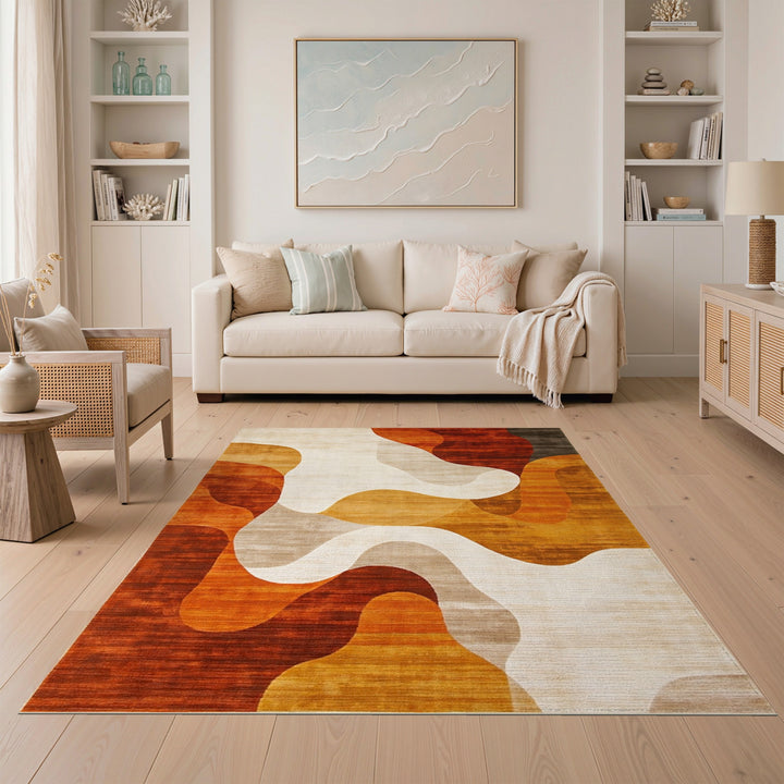 Orange Wave Orange Abstract Wave Area Rug