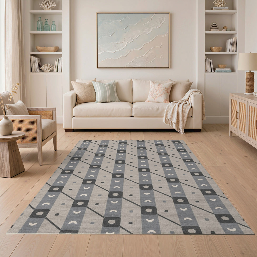 Grey Geometric Circle Stripe Area Rug