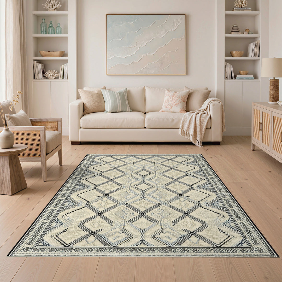 Beige Geometric Diamond Area Rug