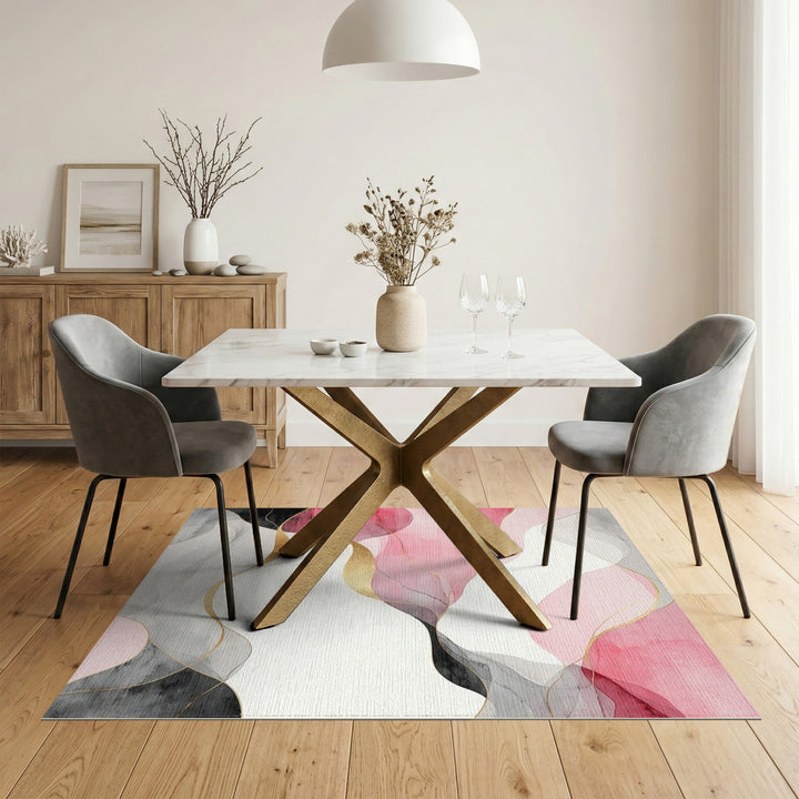 Pink Gold Fluid Wave Abstract Area Rug