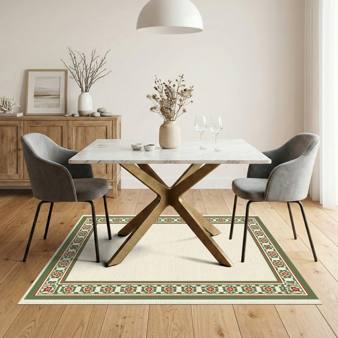 Green Floral Vintage Border Area Rug